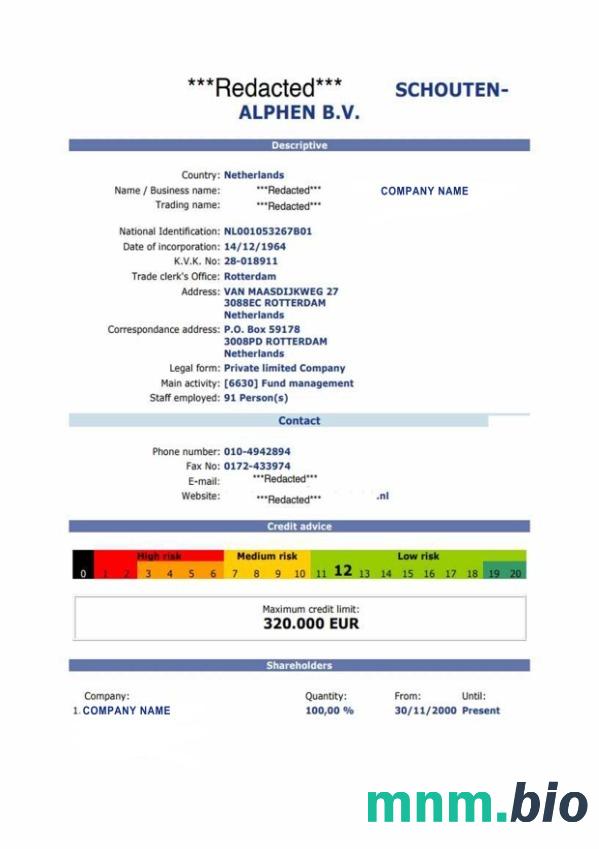 Holandia certyfikat rejestracji Word i PDF szablon